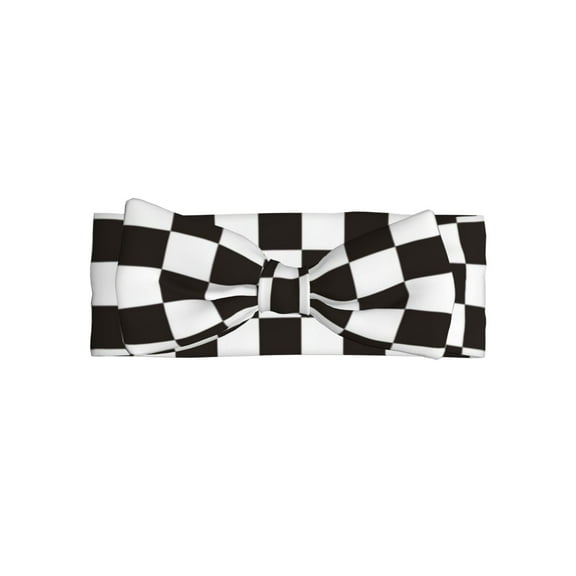 Wukai Black and White Checkerboard Print Baby Bow Headband for Newborn Infant Baby Toddler Girls