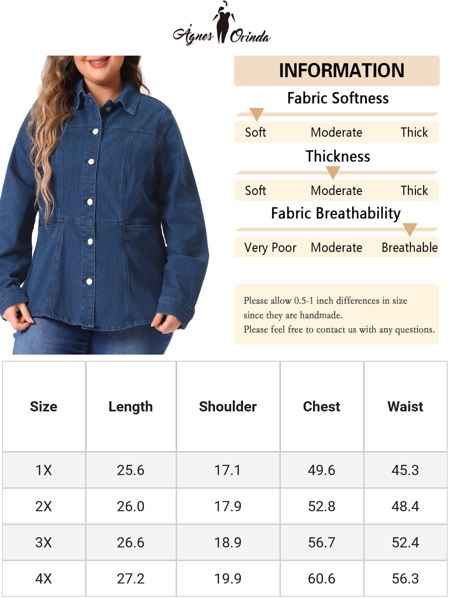 DARING DIVA Women's Plus Size Classic Button Down Denim Jackets 1X Black Blue