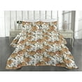 thumbnail image 2 of Ambesonne Lily Pattern Quilted Coverlet 3 Pcs, Blooming Floral Art, King Size, Dark Salmon Peacock Green, 2 of 4