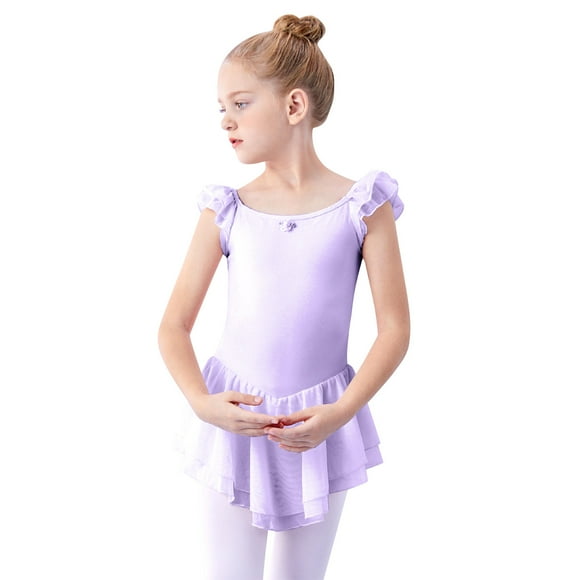 Lovzfmll Ballet Tutu Bodysuit, Girls Cap Sleeve One-Piece Leotard with Skirt Open Crotch Pull-On Soft Stretch Comfy Dance Costume for 4-5 Years