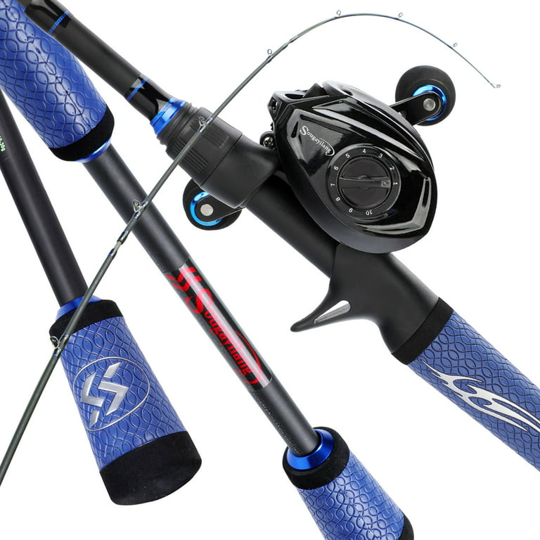 Sougayilang Fishing Bag Full Kit Baitcaster Combo - Casting Pole with Blue Diamond Baitcast Reel, Size: 6′10′′