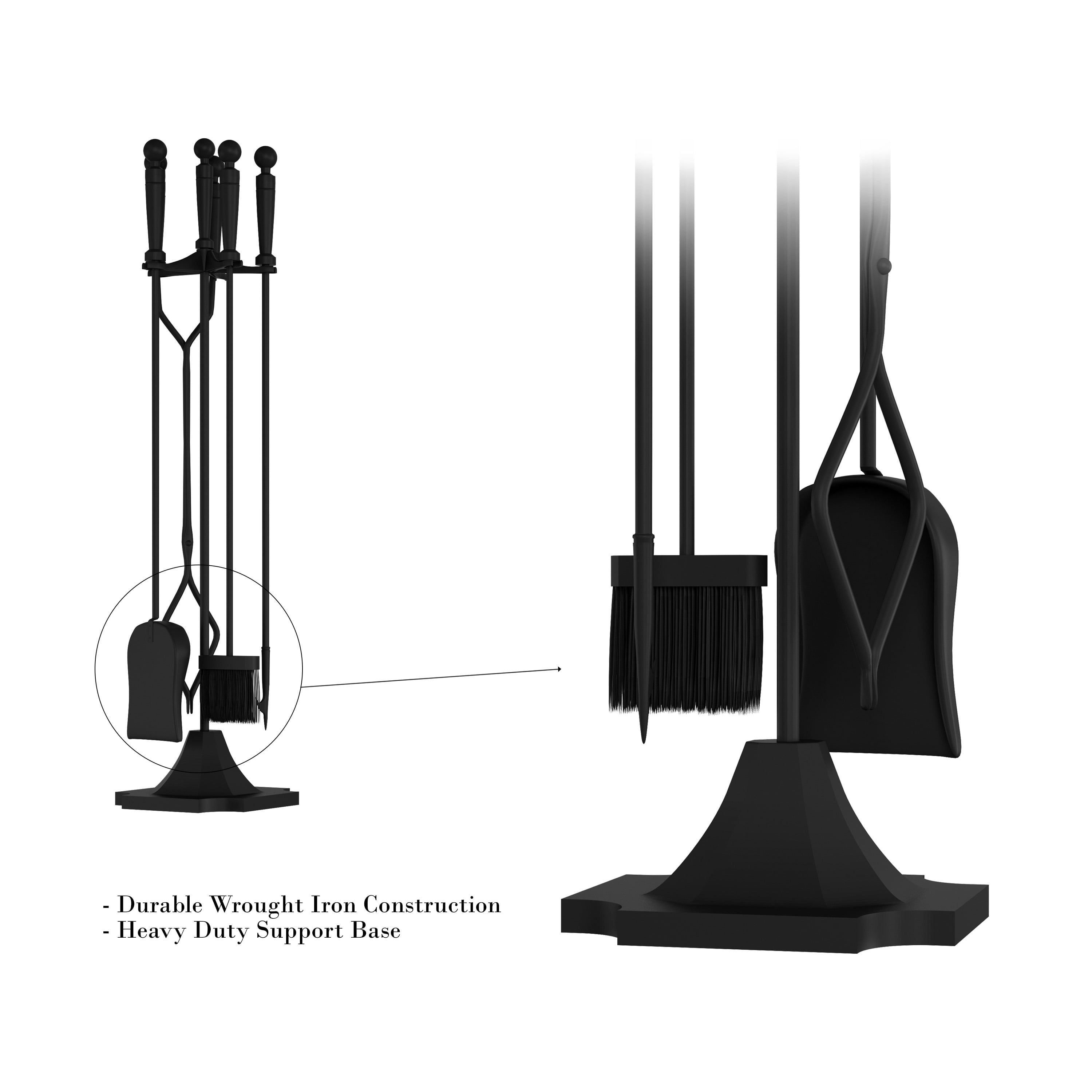Lavish Home 5-Piece Fireplace Tool Set with Tongs, Shovel, Broom, and Poker