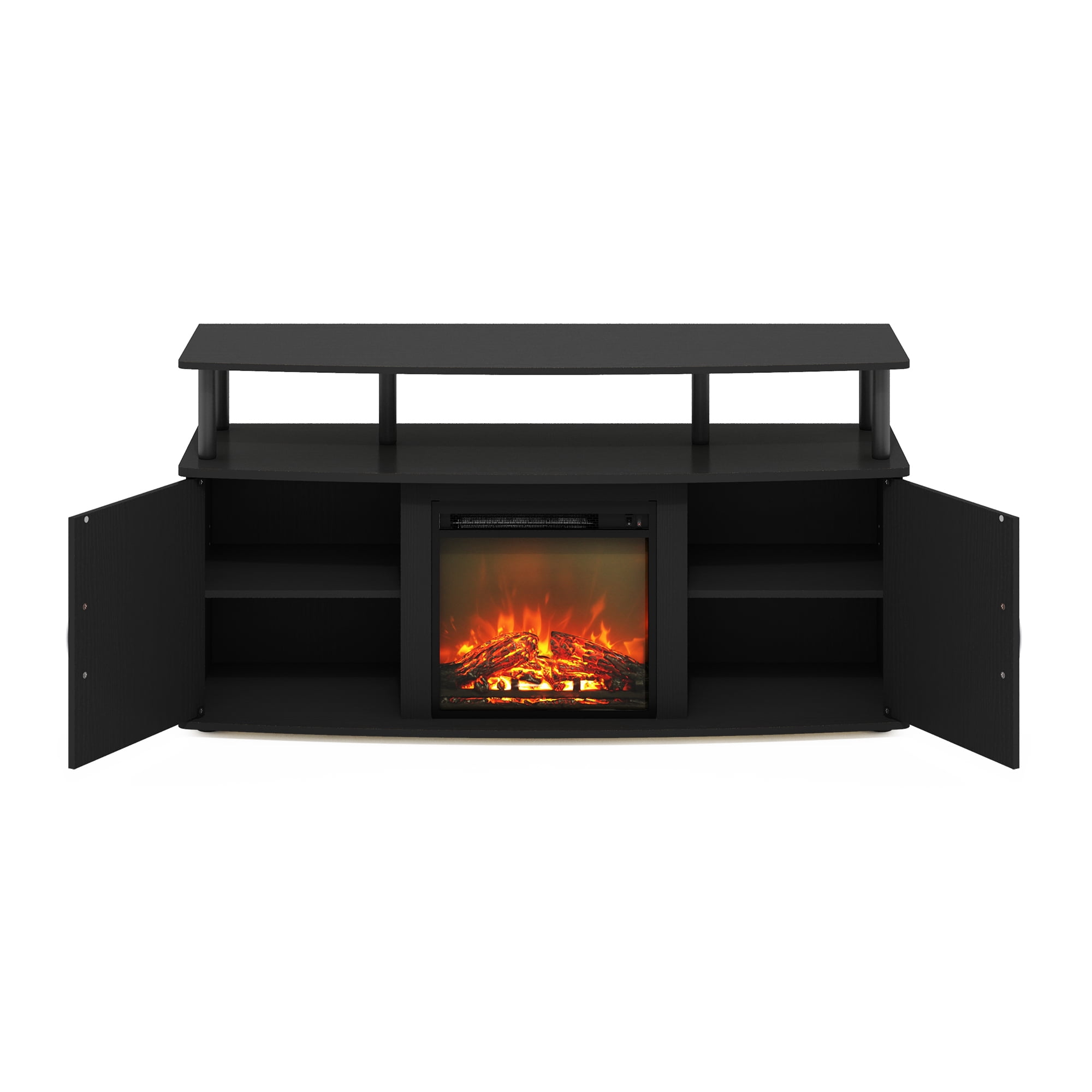 Furinno Jensen Living Room Fireplace Entertainment Center with Doors Storage Cabinet for TV up to 55 Inch, Americano/Black