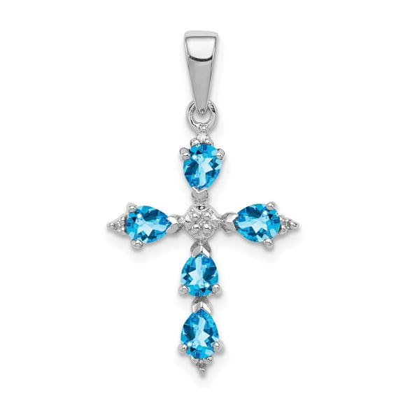 Sterling Silver Blue Topaz Cross Pendant Necklace for Men and Women Teardrop Gemstone Faith Jewelry for Everyday Wear and Spiritual Style