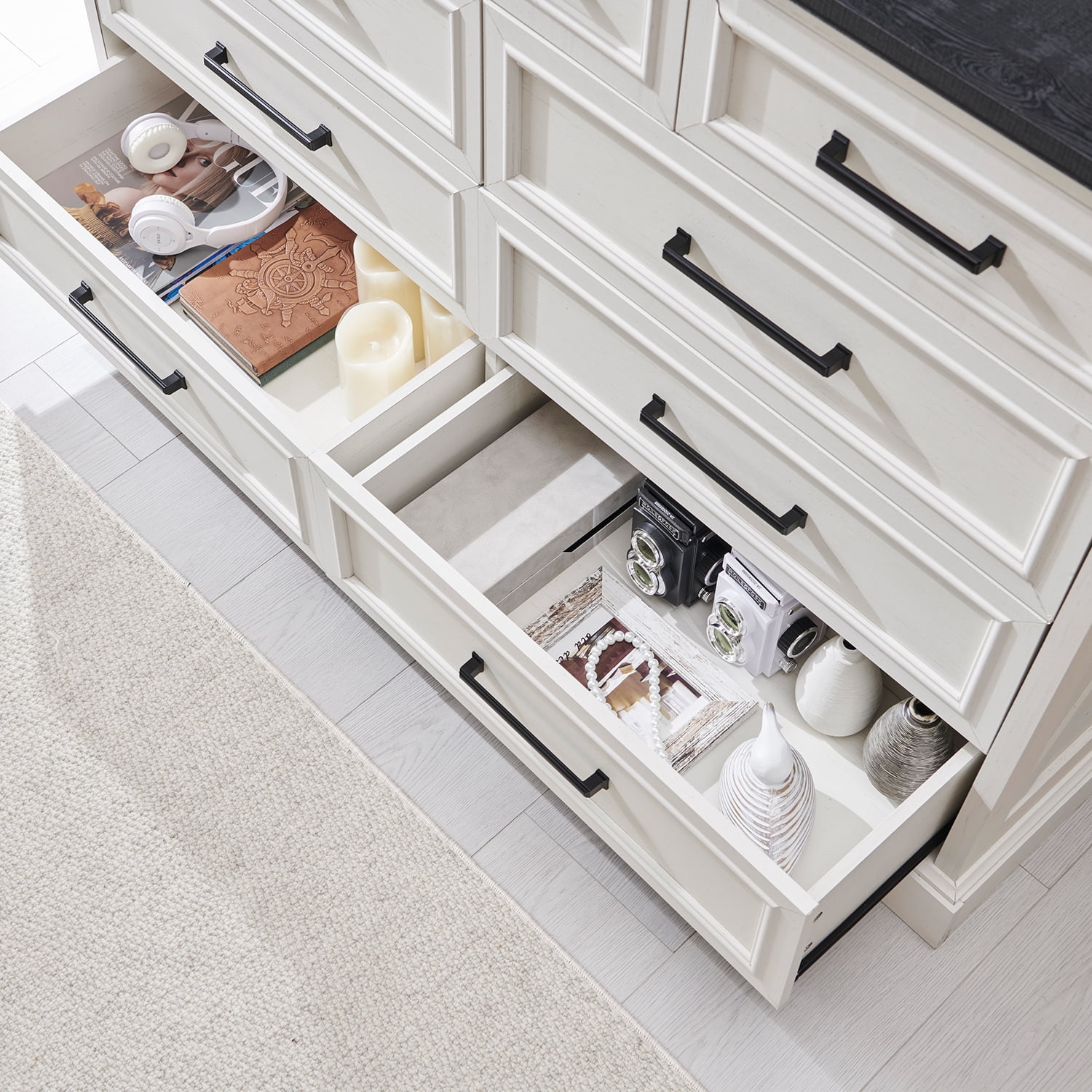 ACCOHOHO Farmhouse 9 Drawers Dresser, Rustic Wood Dresser Chest of Drawers for Bedroom，TV Stand with Large Drawers for Living Room，White