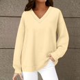 thumbnail image 2 of Women's Hoodless Sweatshirt Oversized Sweatshirt For Women V Neck Fleece Long Sleeve Pullover Casual Cute Sweatshirt 2025 Fall Clothes, Women's Hoodless Sweatshirt M, 2 of 9
