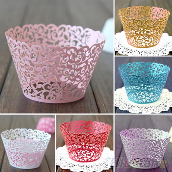 Naierhg 12X Wedding Birthday Baby Shower Filigree Vine Decor Wraps Cupcake Cases