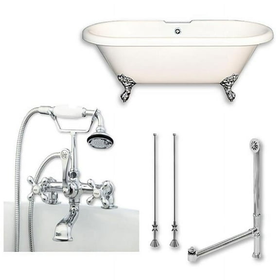 Cambridge Plumbing ADE60-463D-2-PKG-CP-7DH 60 x 30 in. Acrylic Double Ended Clawfoot Bathtub with Faucet Drillings & Chrome Plumbing