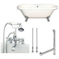 Cambridge Plumbing ADE60-463D-2-PKG-CP-7DH 60 x 30 in. Acrylic Double Ended Clawfoot Bathtub with Faucet Drillings & Chrome Plumbing