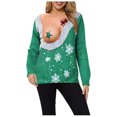thumbnail image 1 of Pull de Noël pour Femmes Imprimé Graphique Mode Chandail en Molleton Col Rond Cardigan d'Hiver Veste Mi-Longue Chandail à Capuchon Doux Manches Longues Fermeture Blouse, 1 of 5