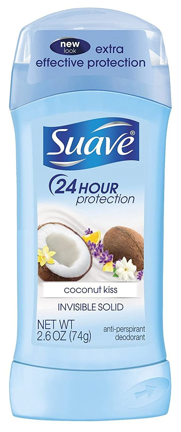 Suave Invisible Solid Antiperspirant Deodorant for Women, Coconut Kiss, 2.6 oz, 3 Pack