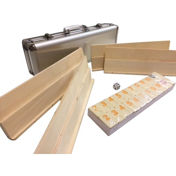 Rummy Tiles Games DLX Set 4 Wooden Racks In Attaché Alum Case 106 Tiles Free Shi