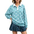 thumbnail image 2 of Evdexr Long Sleeve Shirts for Women Polka Dot Tops Oversized Collar Y22k Polo Shirts Casual Loose Streetwear Rugby Tshirts Light Blue L, 2 of 6