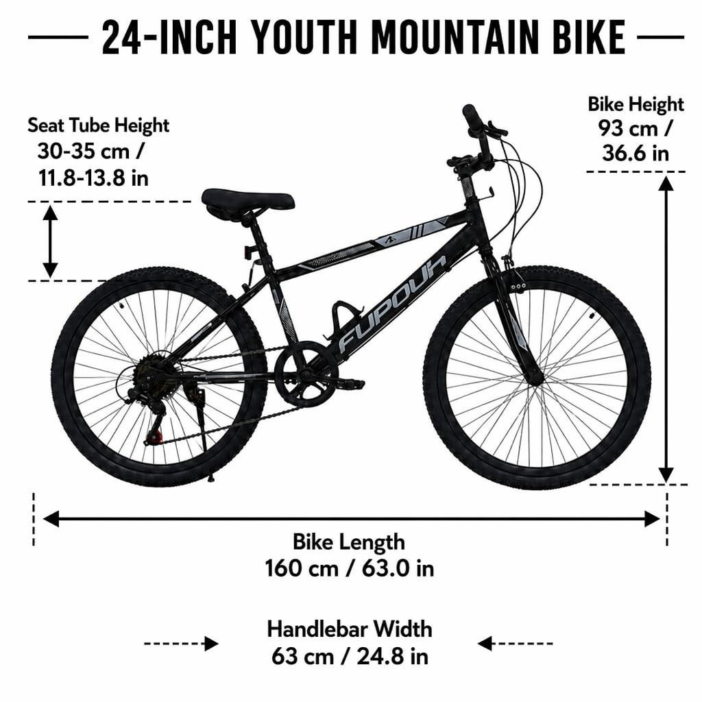 FUPOJH 24" Mountain Bikes for Men, Women & Boys, 7-Speed, V-Brakes, off-Road Tires,Black