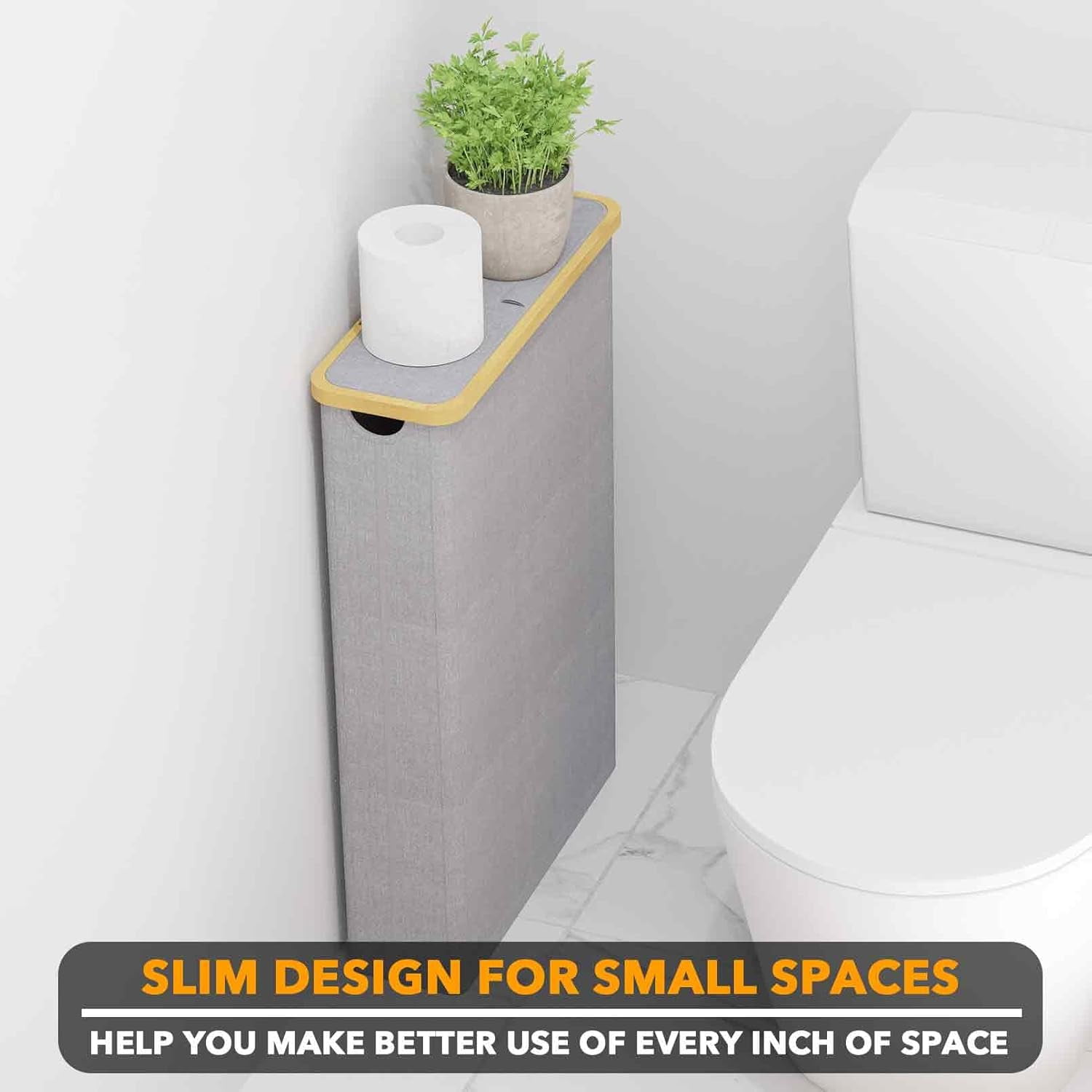 SpaceAid Extra Large Toilet Paper Storage with Lid, Slim Basket Holder, Gray