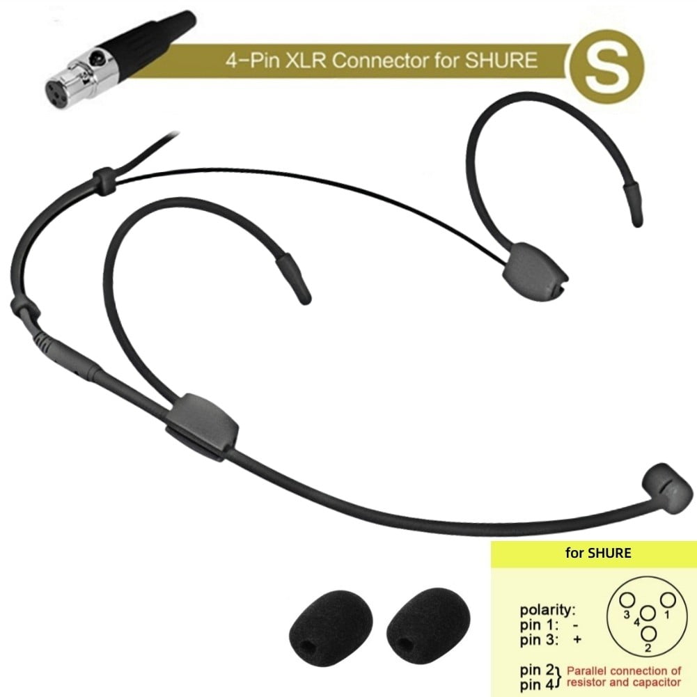 Cardioid Black Double Earhook Headset Headworn Microphone For Wireless System
