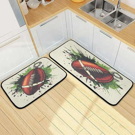 

Kitchen Rug Set 2 Pieces Non Slip Kitchen Mat for Kitchen Home Floor Sink 47 x19 +27 x19 American Football-shaped