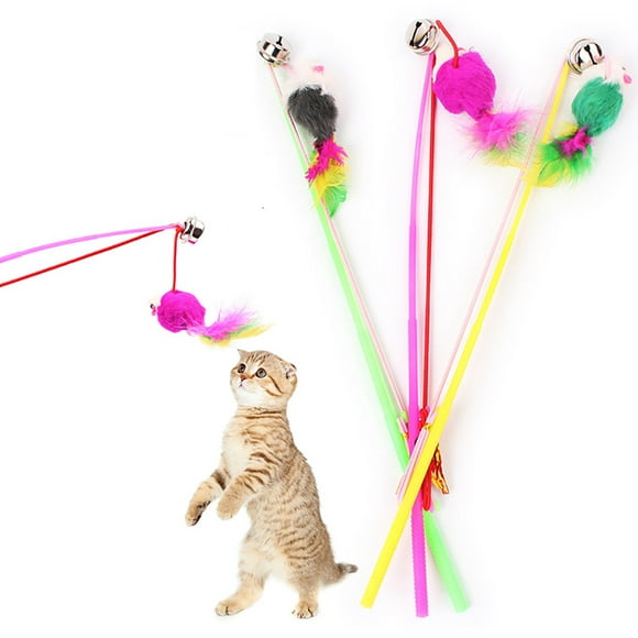 LSLJS Cat Toys, Cat Wand Teaser Toys Cat Fuzzy Balls with Bell Inside and Cat Springs, Interactive Cat Toys for Indoor Cats Kittens, Teaser Interactive Toy Rod with Bell and Feather