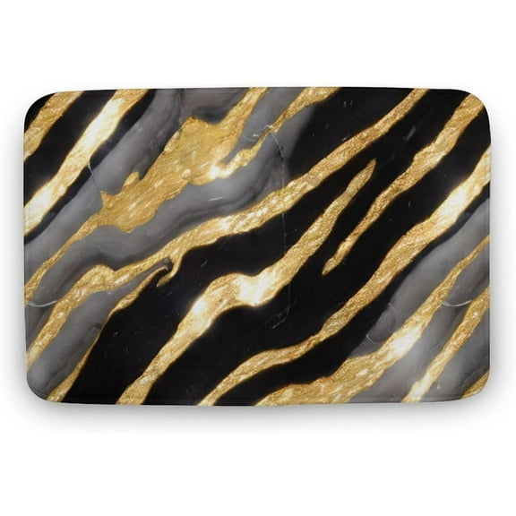 Doormat 16x24 Inch Black Grey Marble with Faux Gold Bathroom Rug, Non Slip & Absorbent Bath Rugs Soft Cozy Bath Carpet for Bathroom