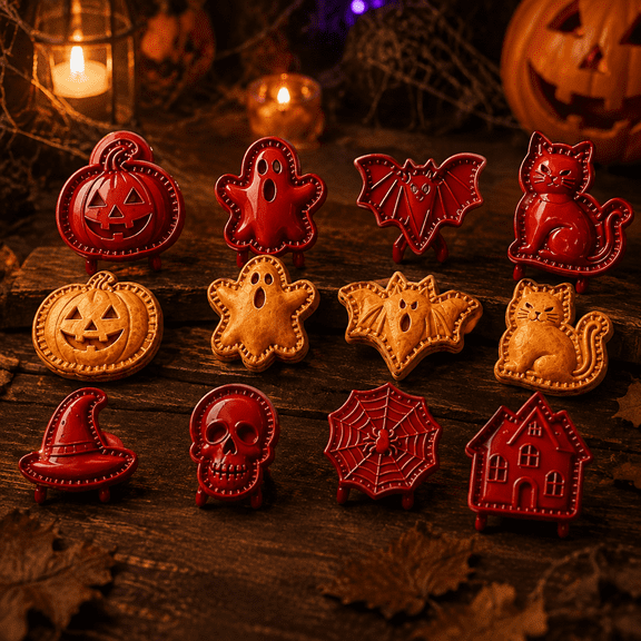 Girls Halloween Baking Supplies Cookie Cutter, 8 Shapes Mini Hand Pie Mold Dough Press, Food Grade Reusable Pastry Cutter Sealer Gift* 1PC
