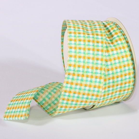 The Ribbon People Green and Yellow Checkered Wired Craft Ribbon 2" x 20 Yards