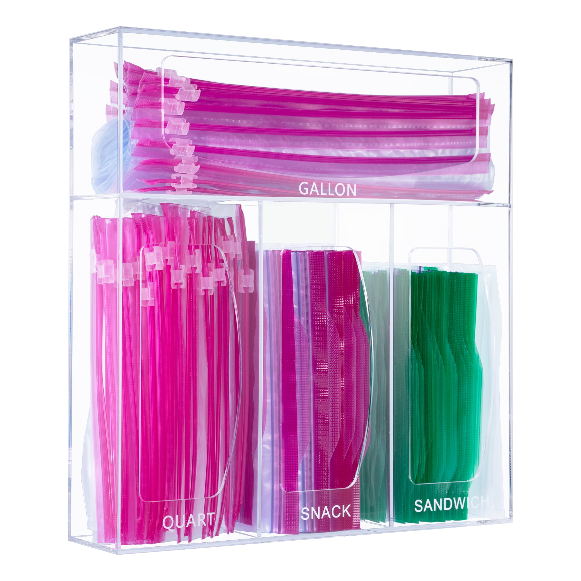 Aphbrada Acrylic Ziplock Bag Storage Organizer for Kitchen Drawer, Food Storage Bag Organizer Holders Compatible with Ziploc, Glad, Hefty, Gallon, Quart, Sandwich & Snack Variety Size Bag