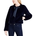 thumbnail image 1 of maison Jules Womens Tie-Neck Faux-Fur Jacket, Blue, X-Large, 1 of 1