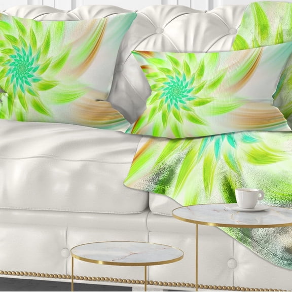 Designart Huge Bright Green Fractal Flower - Floral Throw Pillow - 12x20