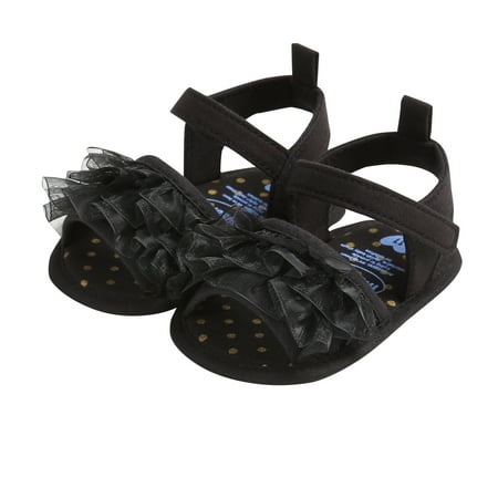 

AJTQTH Sandals for Toddler Polka Dot Mesh Ruffled Open-Toe Soft Sole Slippers Ankle straped with Velcro Kids Girls Cute Comfortable Summer Beach Shoes Water Shoes Black 3 Months