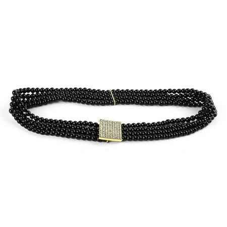Unique Bargains Ladies Black Beads String Detail Elastic Dress Cinch Belt Waistband Waist