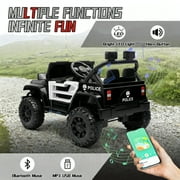 12 Volt Ride on Toys for Toddlers w/Remote Control, Electric Ride on Truck Car w/ Shock Absorption, 3 Speeds, Bluetooth, Lights, Steering Wheel Quick Release (Black Police Car)