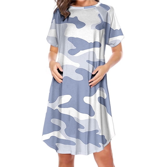 Danhjin Dress for Maternity T-Shirt Crew Neck Midi Dress Summer Camouflage Short Sleeve Lightweight Casual Comfy Loose Dress
