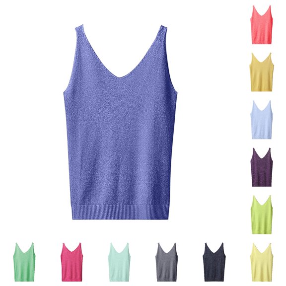Rhuody Women Tank Tops Sleeveless O Neck Solid Color Camisole Trend Clothing One Size Blue