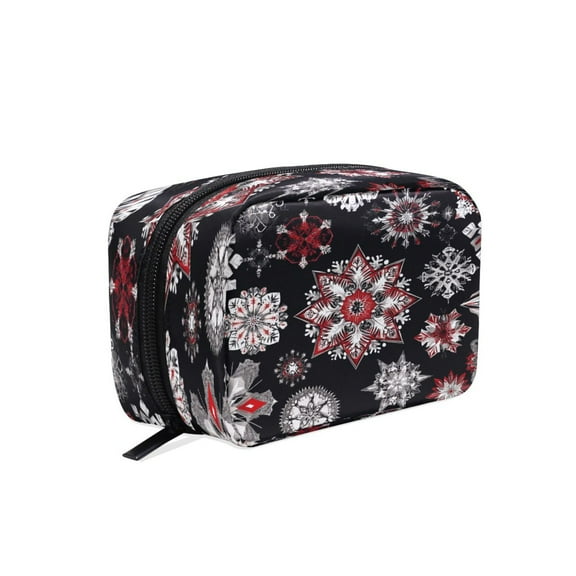 BZSMCE Makeup and Cosmetic Bag Women Simple Bold Red and Black Snowflakes Pattern Square Cosmetic Bag