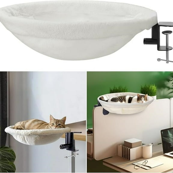 Cat Desk Bed,Desk Cat Perch,Comfortable Soft Round Desktop Cat Bed for Cats up to 50 lbs, Table Mount Cat's Nest with Pet Mat,Office Work Deskcat Bed Perfect Cat Hammock Indoor Cat Accessories