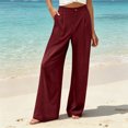 thumbnail image 6 of JUUNthy Wide Leg Pants for Womens, High Rise Lightweight with Pockets Pull On Vacation Casual Palazzo Trousers Burgundy 2XL, 6 of 12