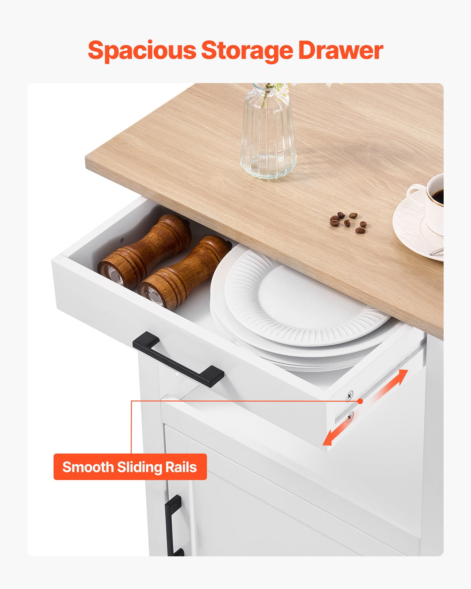 VEVOR Kitchen Island Cart with Single Door Cabinet, Mobile Carts with Drawer, Towel Rack, Hooks, Portable Table on Swivel Wheels,Small Coffee Islands Microwave Stand for Dining Room,18x23 in,White