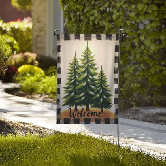 Welcome Winter Garden Flag 12x18 Inch Double Sided Farmhouse Evergreen Trees Snow Decor Outdoor Yard Flag