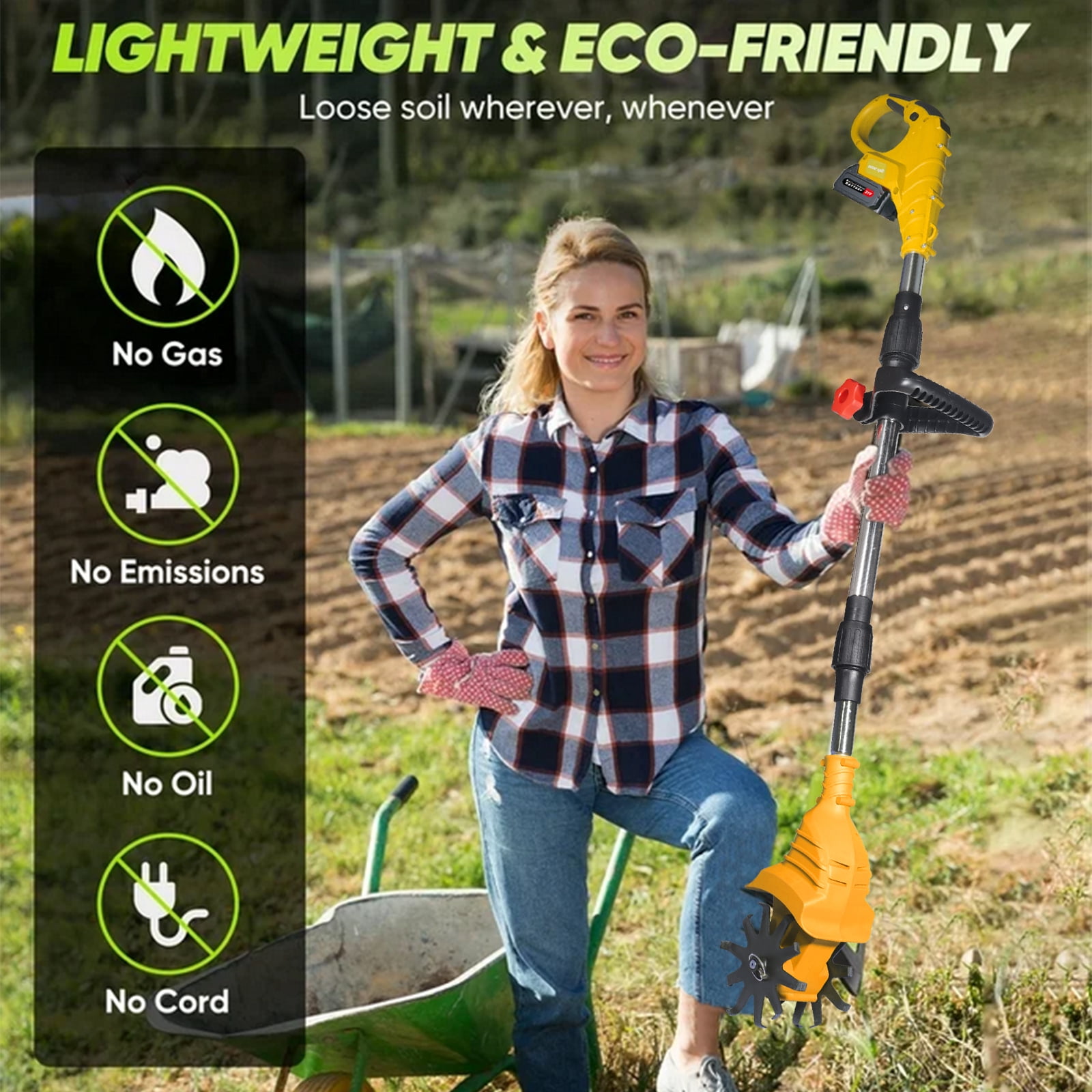 Paddsun Cordless Tiller Cultivator, 21V Electric Garden Tiller 20 Steel Tines Garden Rototiller for Lawn Gardening Soil Cultivation