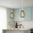 thumbnail image 3 of Flann 14 in. 3-Light Indoor Silver and Faux Wood Grain Finish Pendant with Light Kit, 3 of 5
