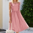 thumbnail image 2 of PBNBP Spring Summer Dress for Women 2023 Fashion Solid Color Ruffle Petal Sleeve Tank Dress Juniors Cute Waist Slimming Dress, 2 of 7