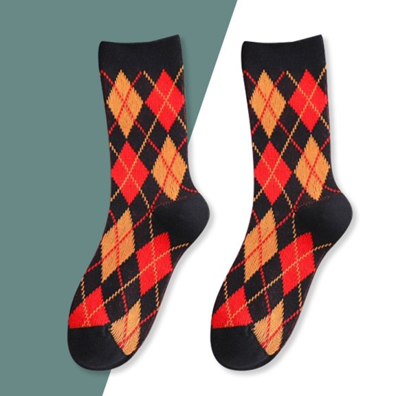 Women Mid Tube Socks Autumn Winter Warm Home Footwear Plaid Pattern Fashion Casual Daily Hosiery Comfort Black