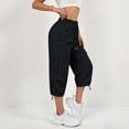 thumbnail image 5 of LEAVINGSUO Cargo Pants Women Solid Color Casual Straight Leg Stretch Waistband Pocket Workwear Capri Pants Black S, 5 of 7