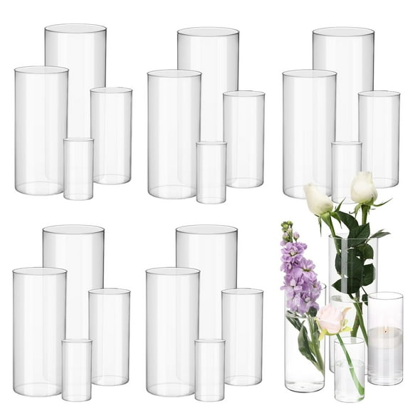 Set de 24 floreros cilíndricos de vidrio transparente Fixwal 10-4 pulgadas