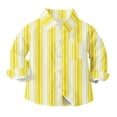 thumbnail image 2 of Oxford Dress Shirts for Boys Striped Long Sleeve Collared Button Up Shirt with Chest Pocket School Uniform (12-18 Months, Yellow), 2 of 7