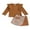 Brown, variant on Raccmtaty Girls Autumn 2PCS Shorts Sets Flying Sleeve Solid Color Tops Houndstooth Print Culotte Sets