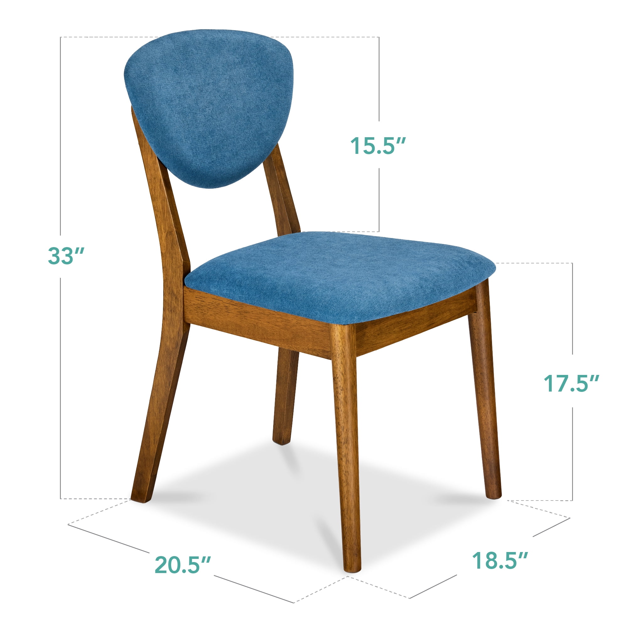 Best Choice Products 2-Piece Mid-Century Modern Wood & Upholstered Dining Chair Set - Walnut/Ocean Blue