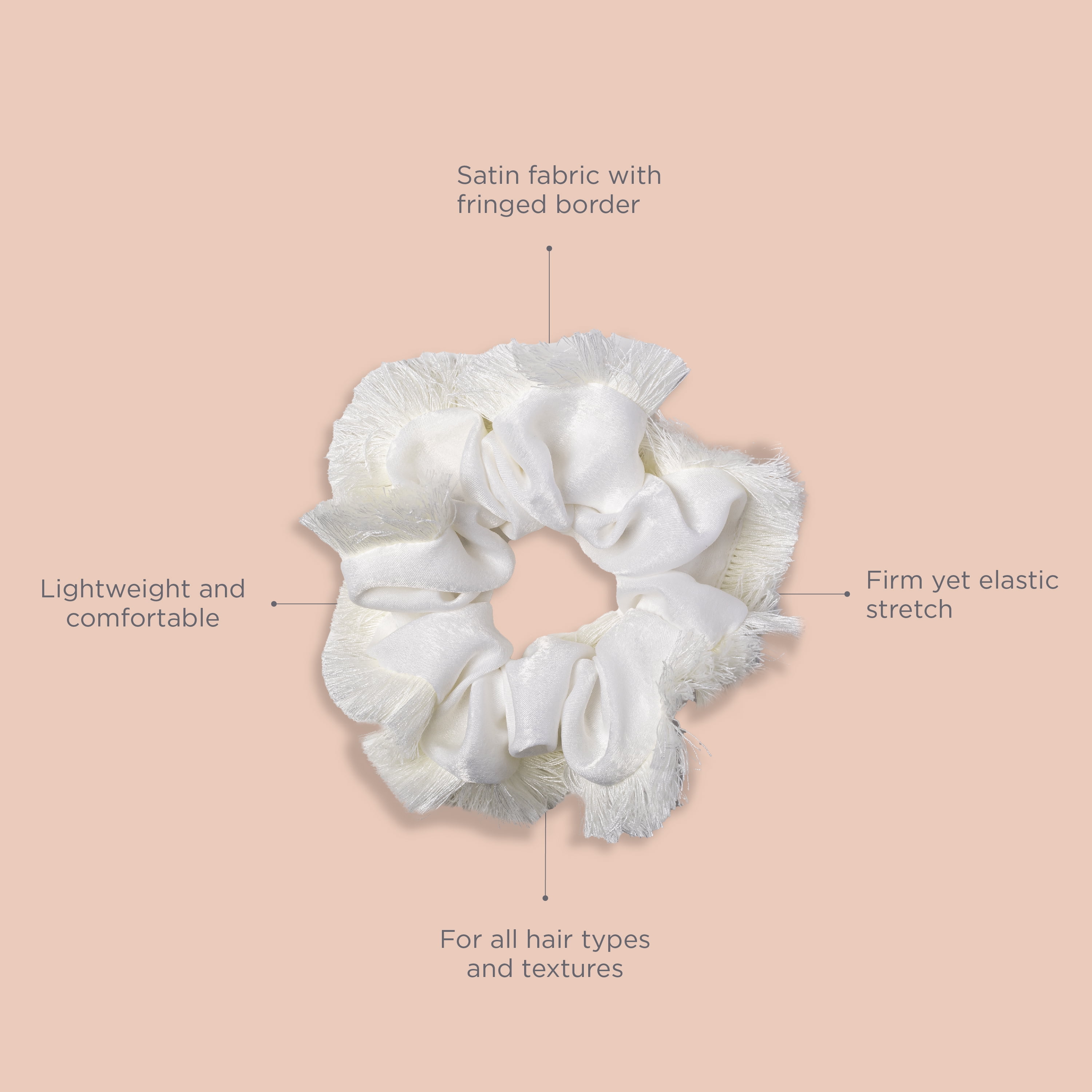 Hairitage by Mindy Take Me to the Beach Fringe Edge Hair Scrunchie & Ponytail Holder, Taupe