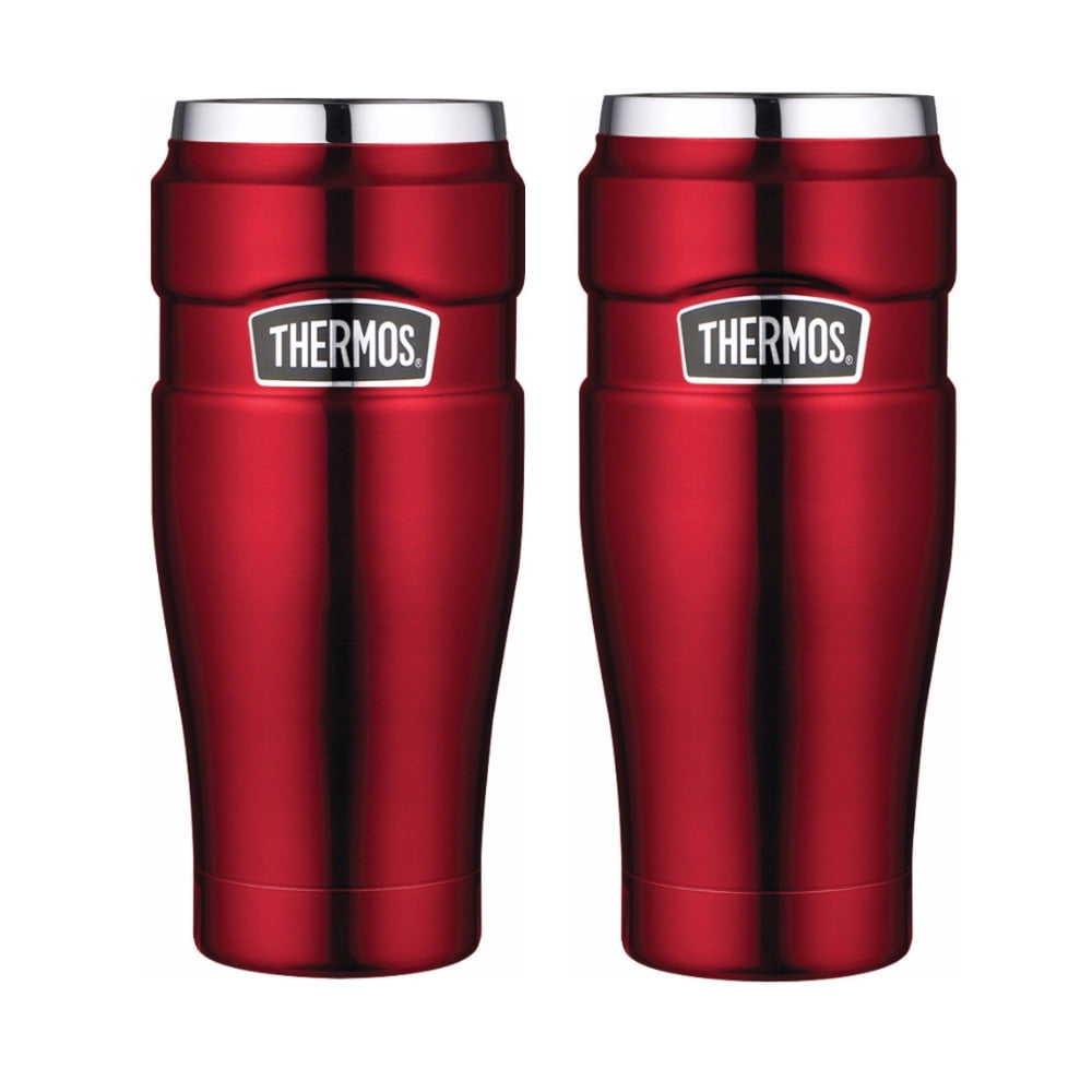 Thermos Vacuum Insulated Stainless Steel Travel Mug Pair 16oz Cranberry/Navy 