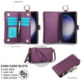 thumbnail image 3 of ELEHOLD For Samsung Galaxy A54 5G Phone Case Leather Crossbody Zipper Card Wallet Flip Case Kickstand Cover, with Ring Holder,Full Body Protection-Deeppurple, 3 of 7